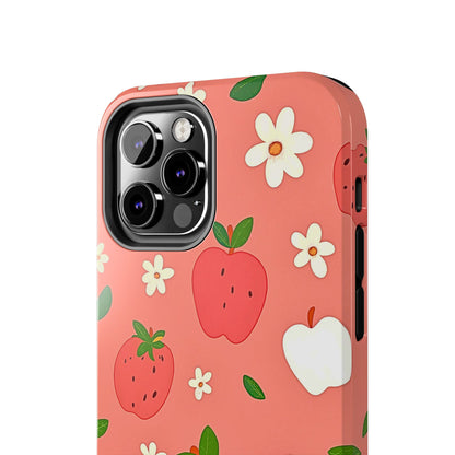 Strawberry Apple Flower Pattern Pink Tough Phone Case | Aesthetic