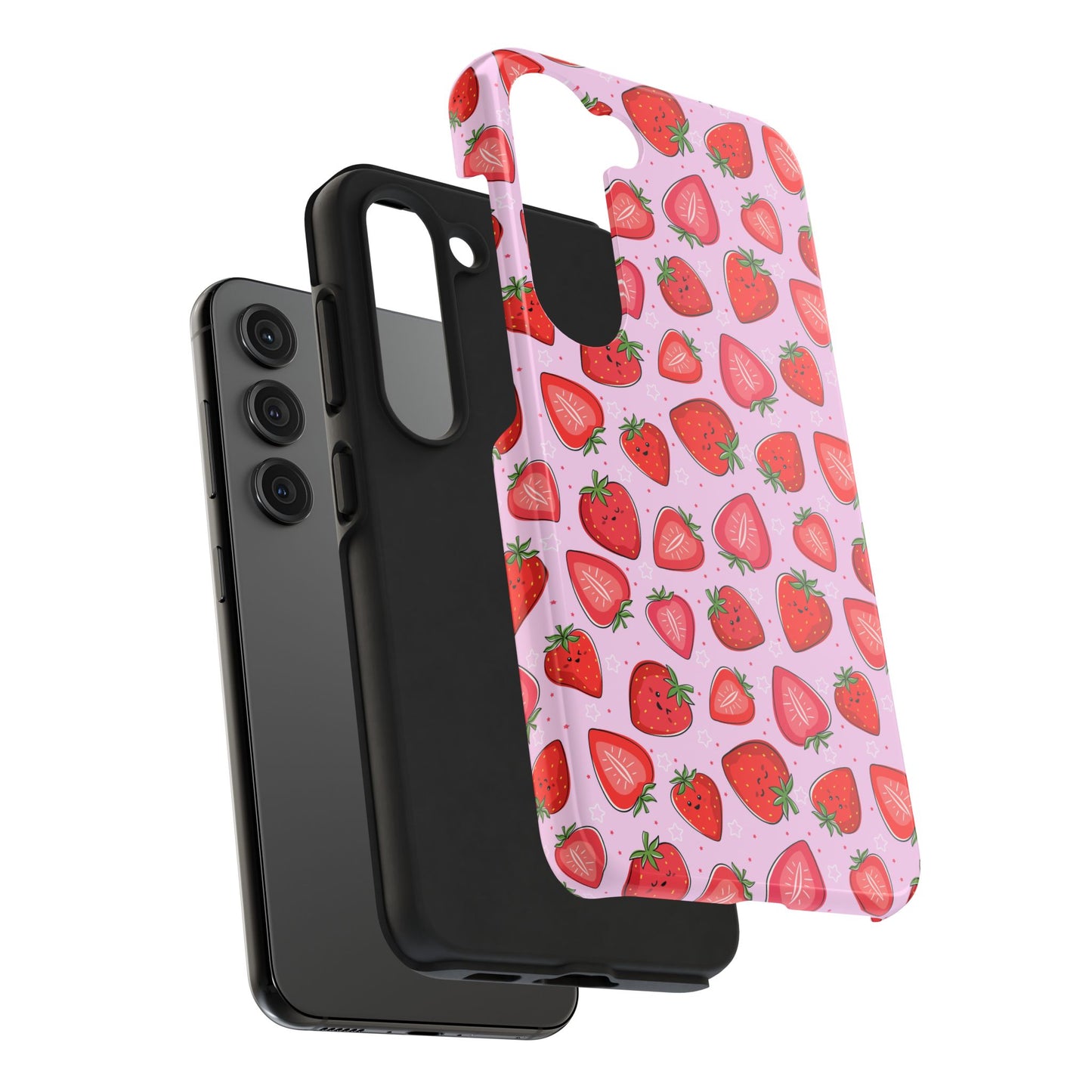Kawaii Strawberry Cartoon Pattern Pink Aesthetic Tough Phone Case | Food