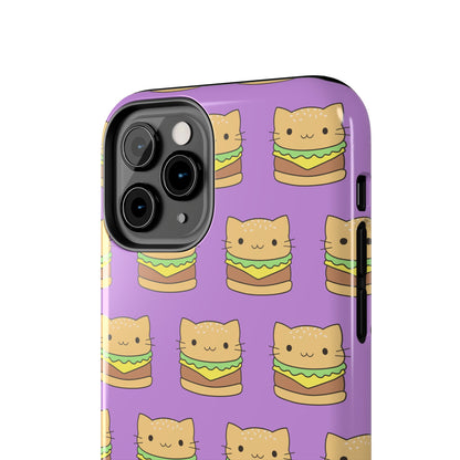 Kawaii Cat Burger Pattern Purple Background Cute Tough Phone Case | Food