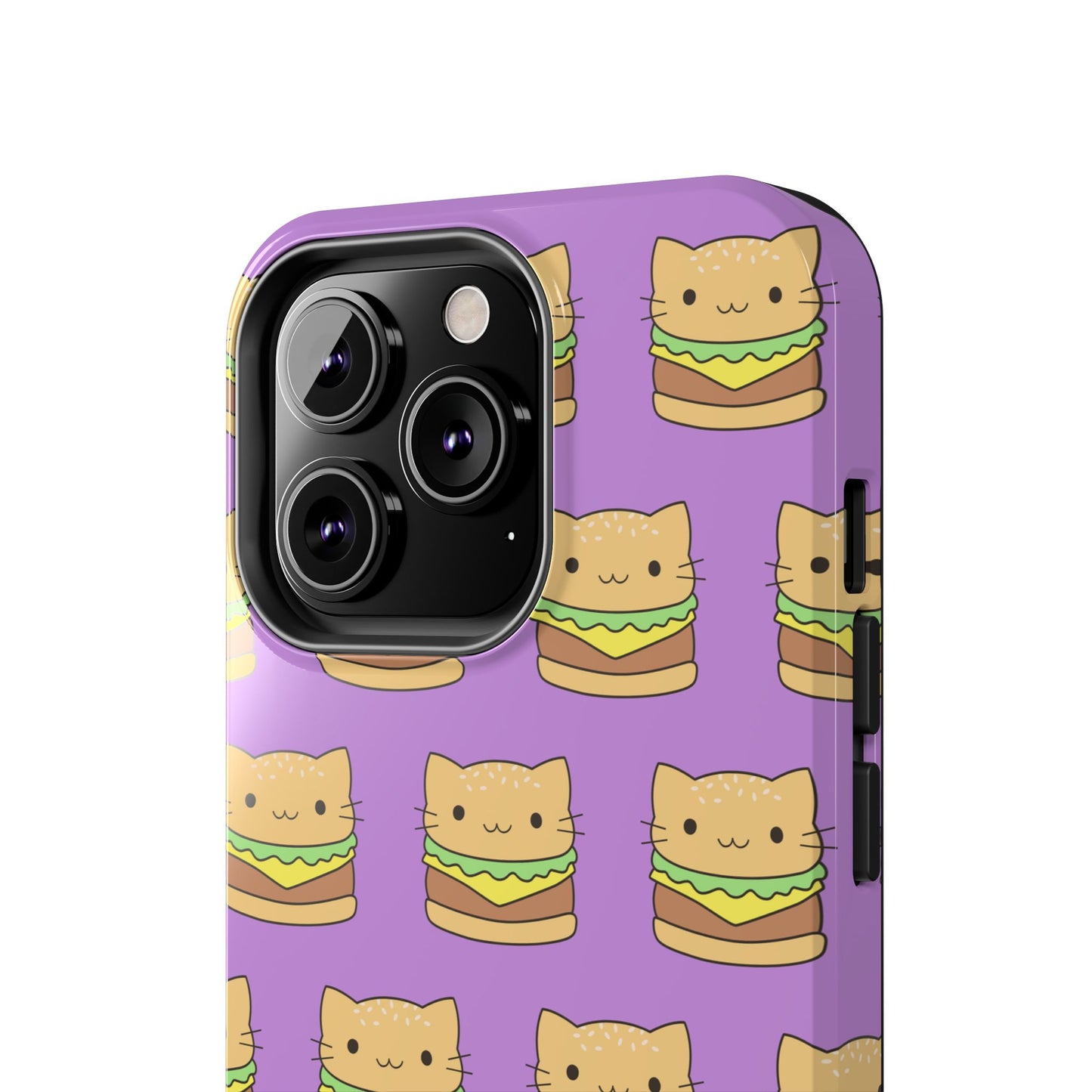 Kawaii Cat Burger Pattern Purple Background Cute Tough Phone Case | Food