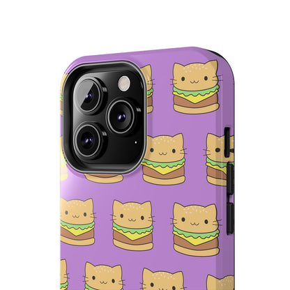 Kawaii Cat Burger Pattern Purple Background Cute Tough Phone Case | Food