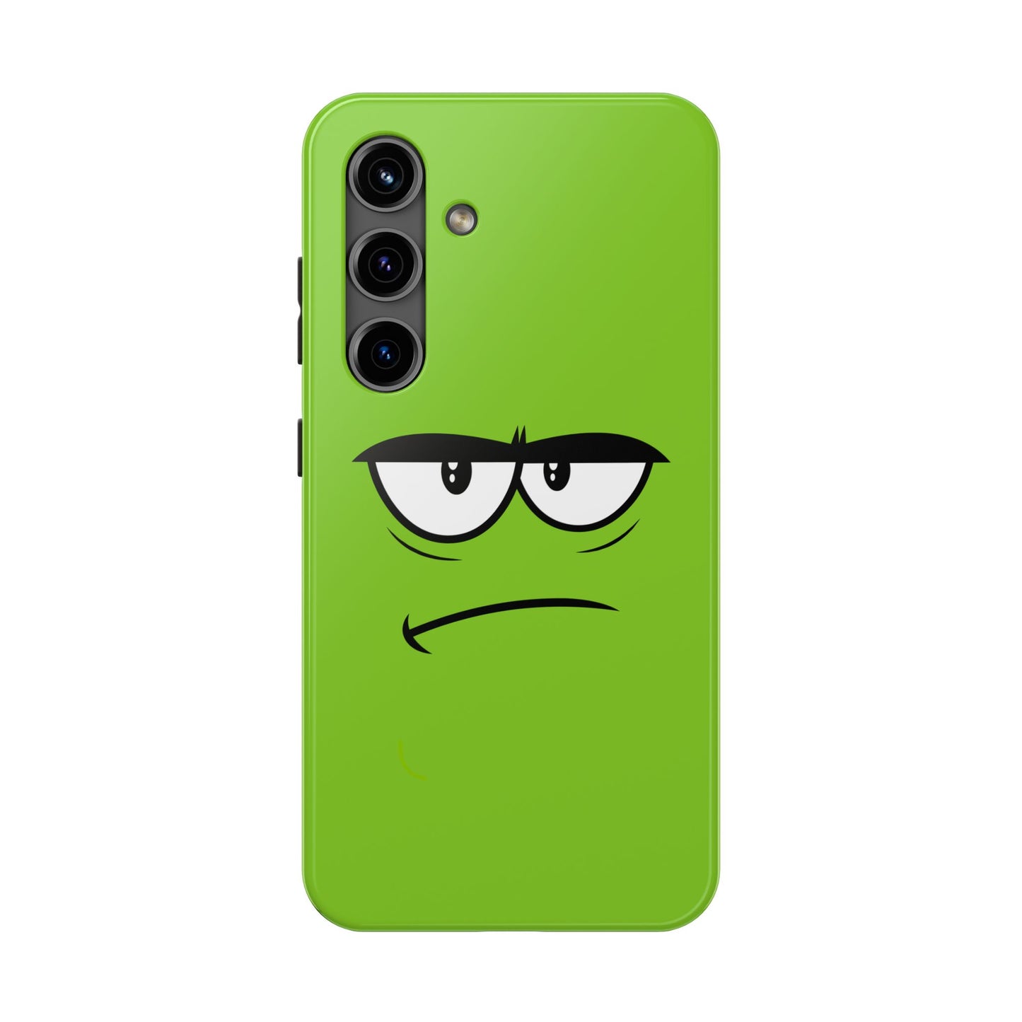 Grumpy Mood Face Green Background Funny Expression Tough Phone Case | Funny