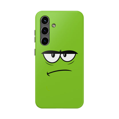 Grumpy Mood Face Green Background Funny Expression Tough Phone Case | Funny