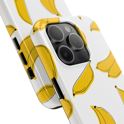 Bold Yellow Banana Pattern Minimal Line Art Tough Phone Case | Food