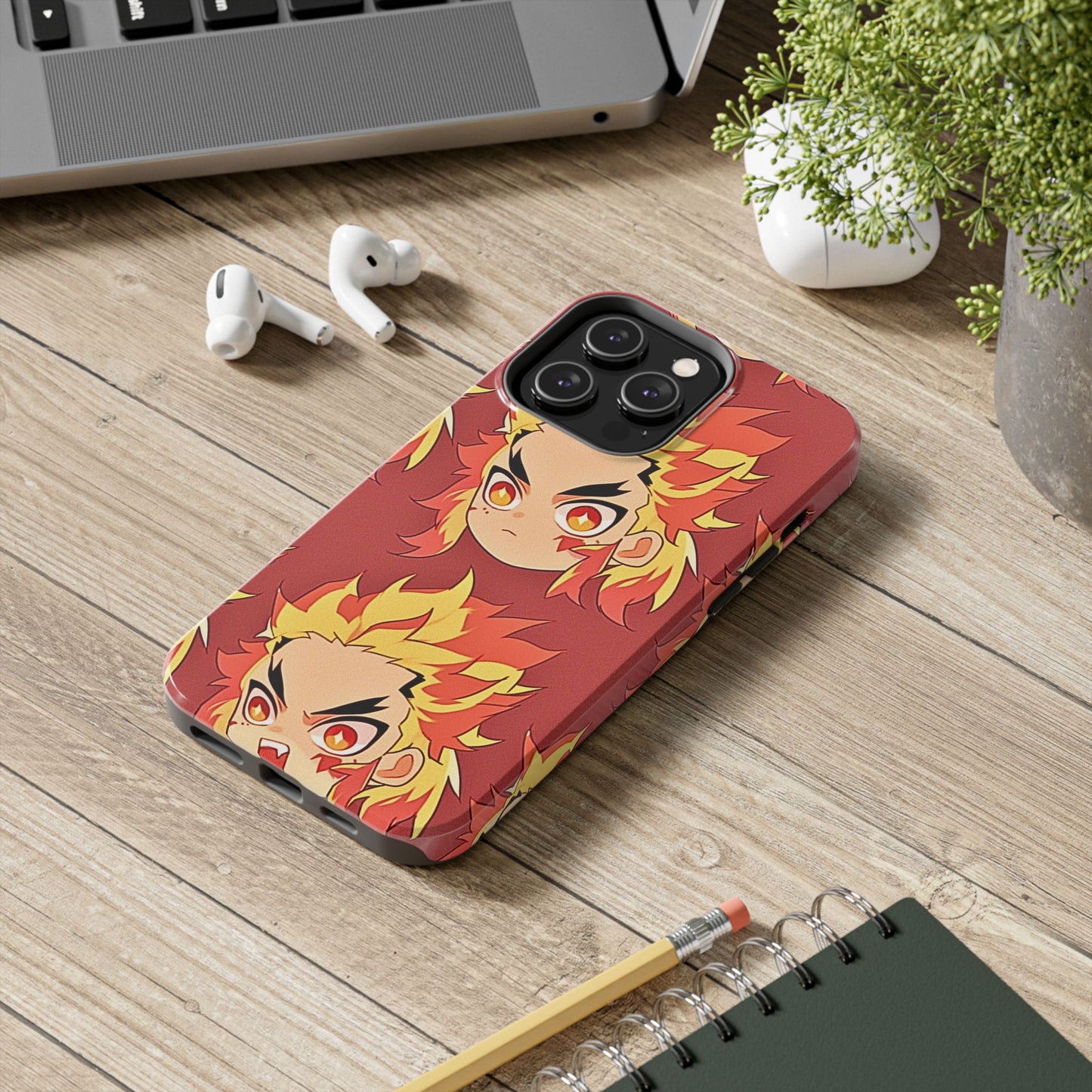 Rengoku Head Pattern Dark Orange Tough Phone Case | Anime - Demon Slayer