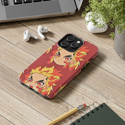 Rengoku Head Pattern Dark Orange Tough Phone Case | Anime - Demon Slayer