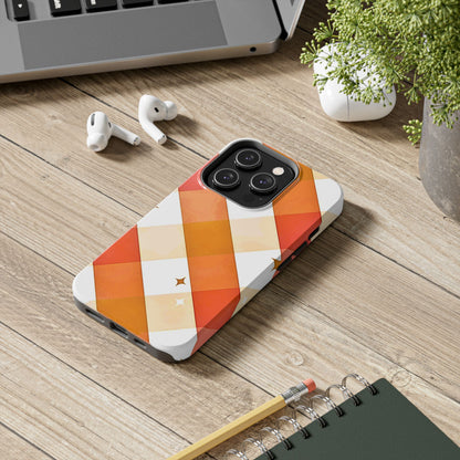 Pastel Orange & Pink Checkered Stars Tough Phone Case | Aesthetic