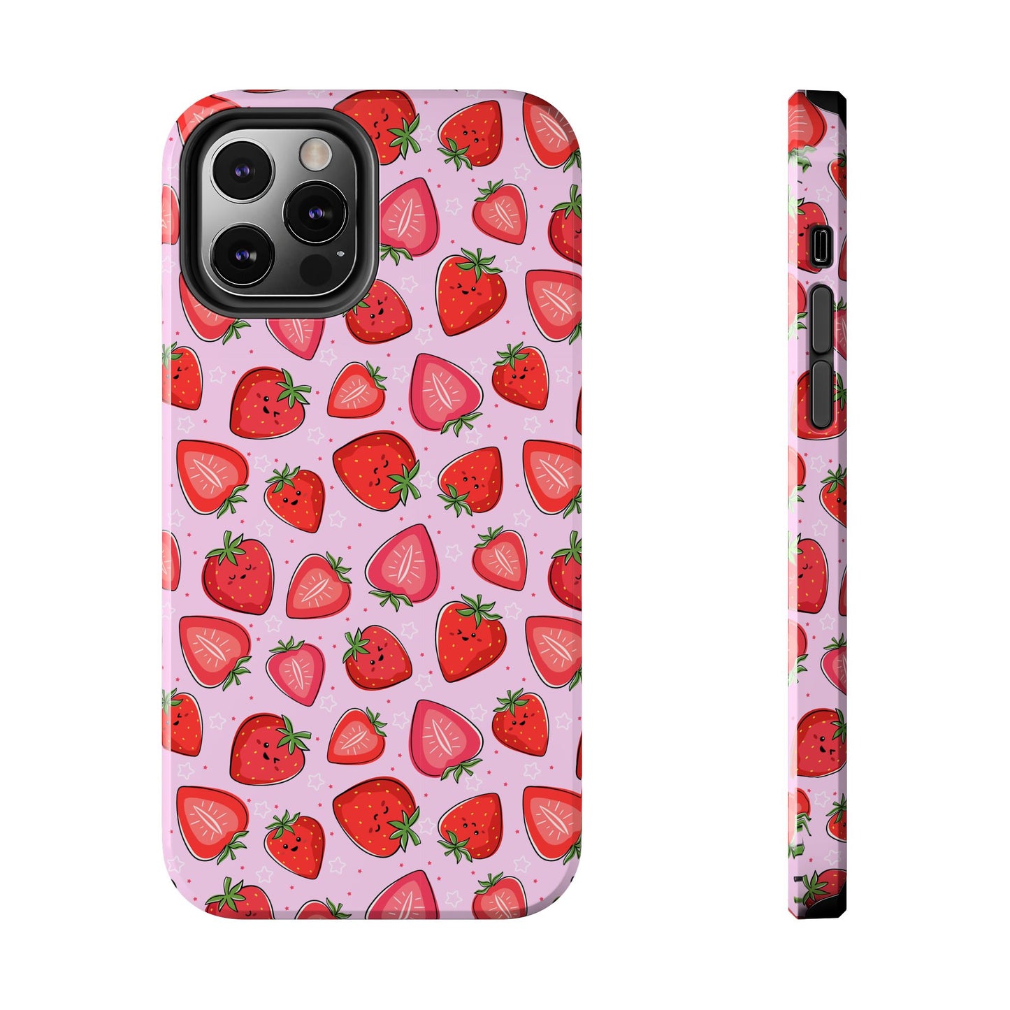 Kawaii Strawberry Cartoon Pattern Pink Aesthetic Tough Phone Case | Food