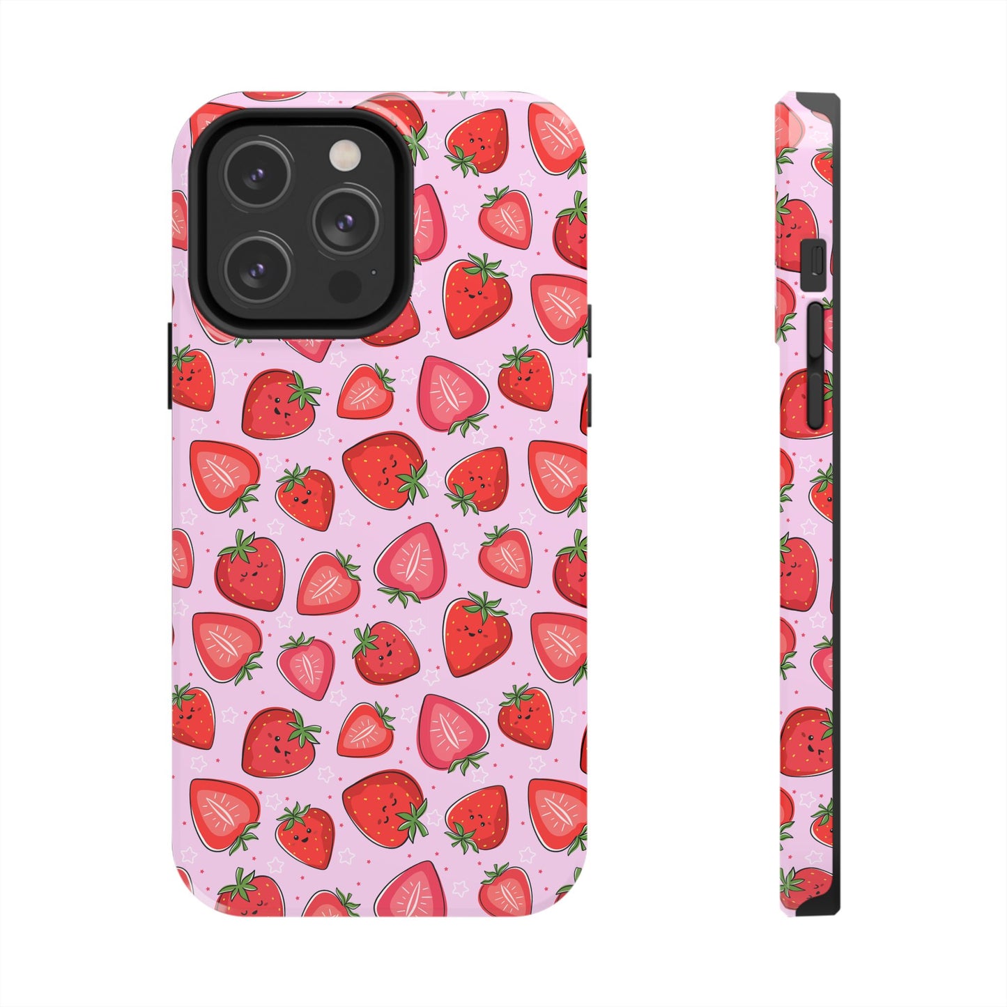 Kawaii Strawberry Cartoon Pattern Pink Aesthetic Tough Phone Case | Food