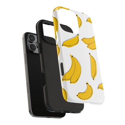 Bold Yellow Banana Pattern Minimal Line Art Tough Phone Case | Food