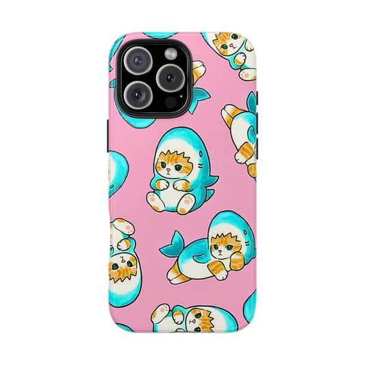 Pink Cute Shark Cats Pattern Tough Phone Case | Animals