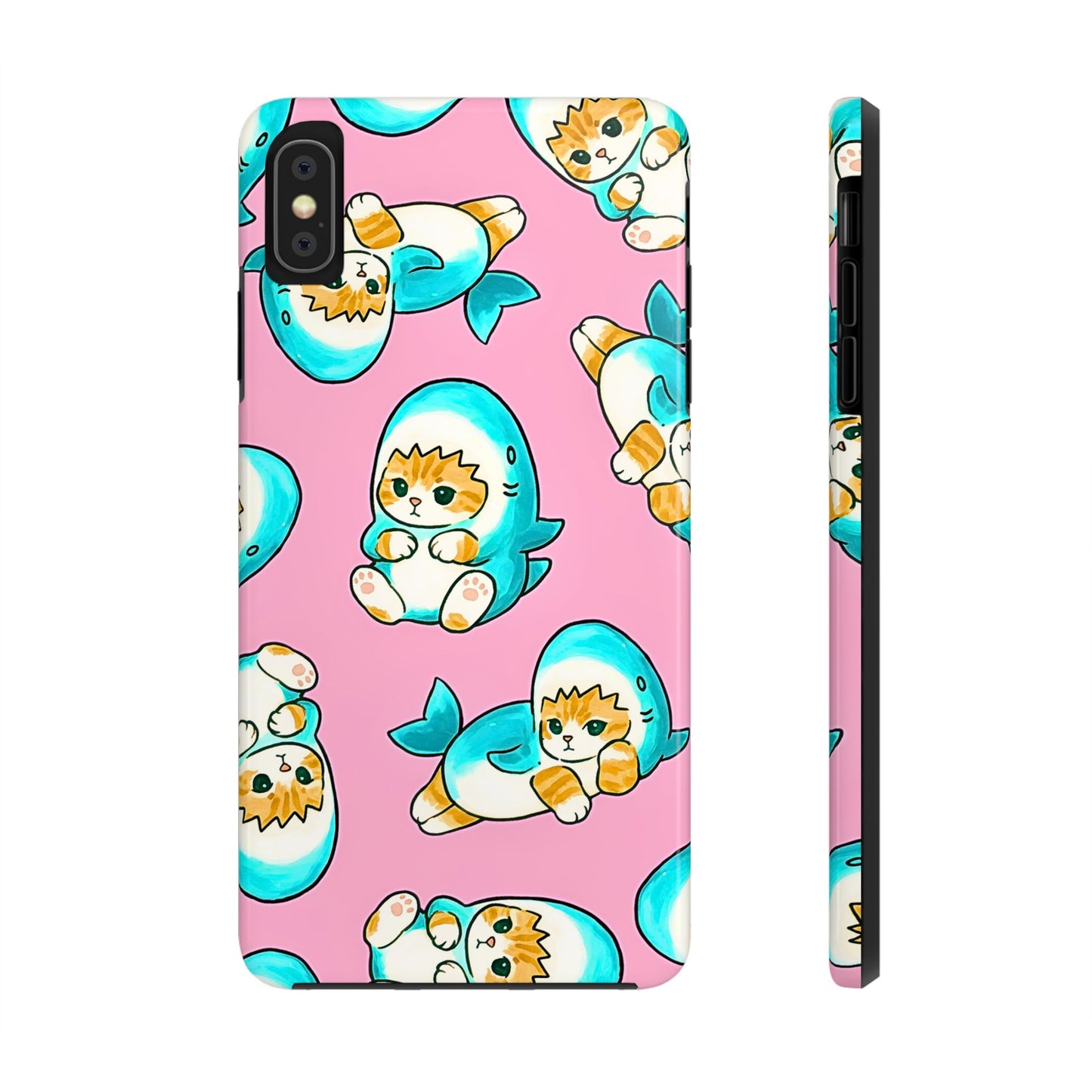 Pink Cute Shark Cats Pattern Tough Phone Case | Animals