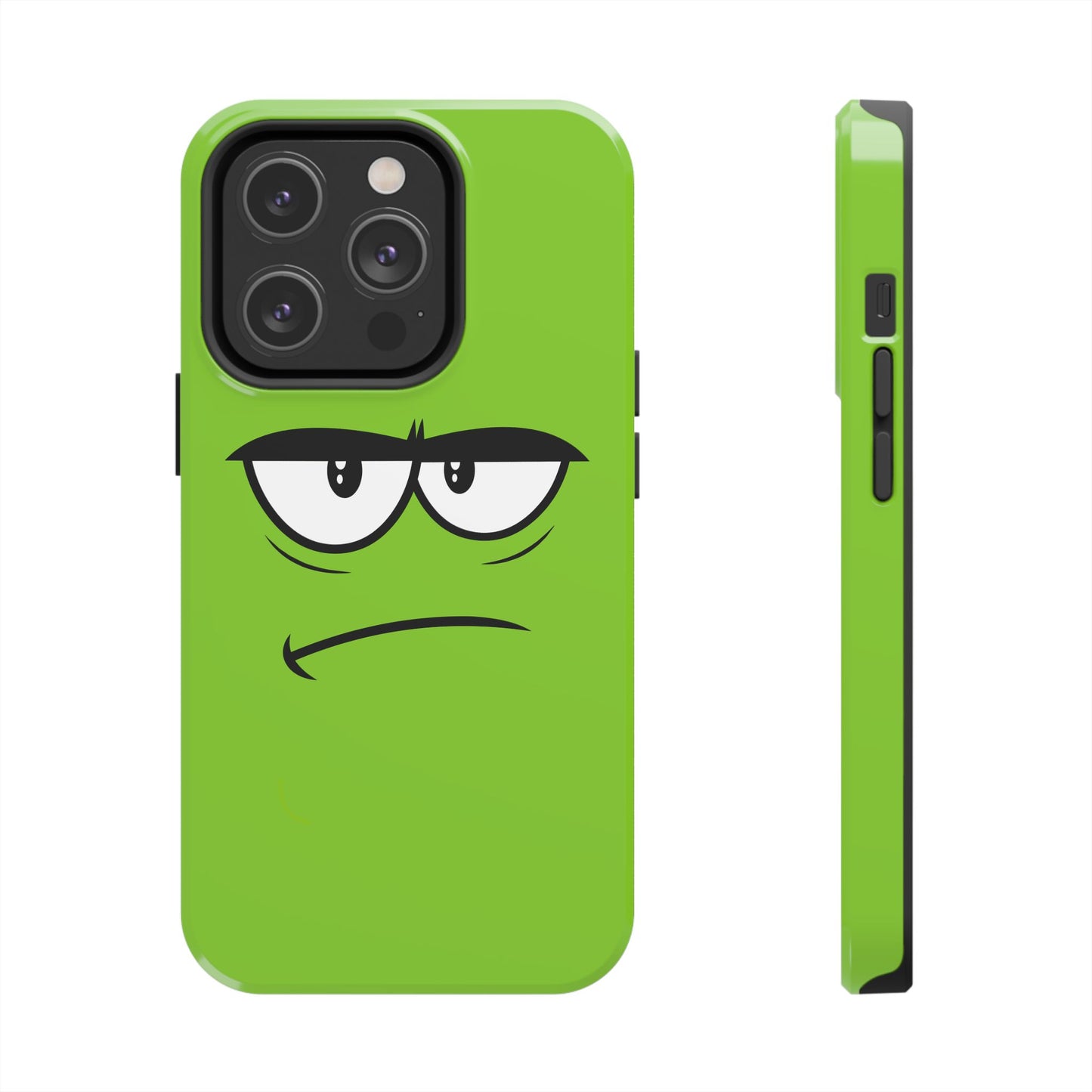 Grumpy Mood Face Green Background Funny Expression Tough Phone Case | Funny