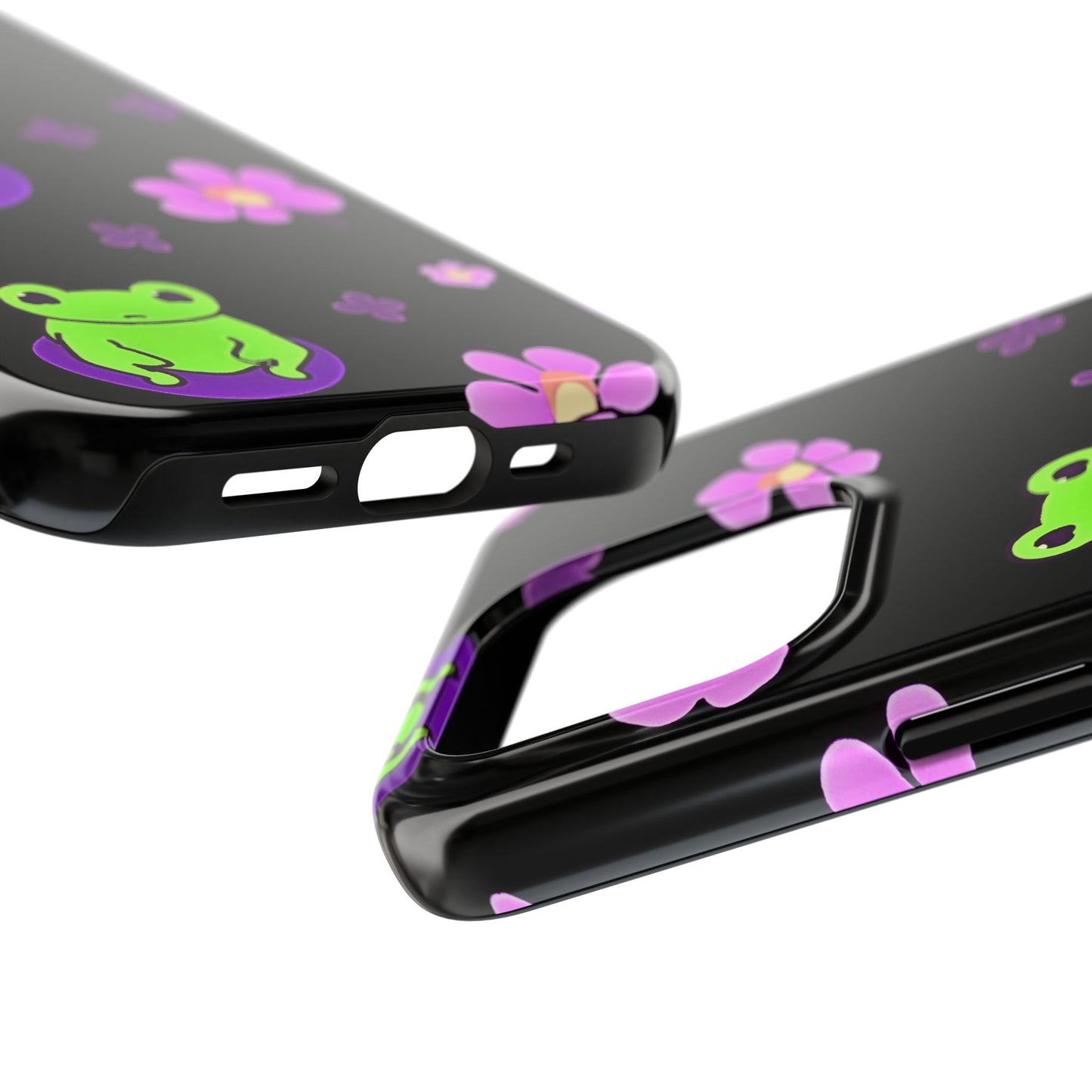 Cute Frog & Pink Flowers Pattern Style Tough Phone Case | Animals