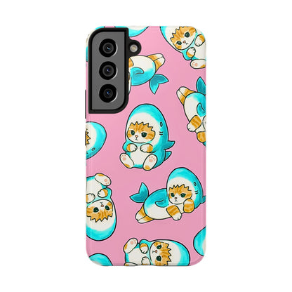 Pink Cute Shark Cats Pattern Tough Phone Case | Animals