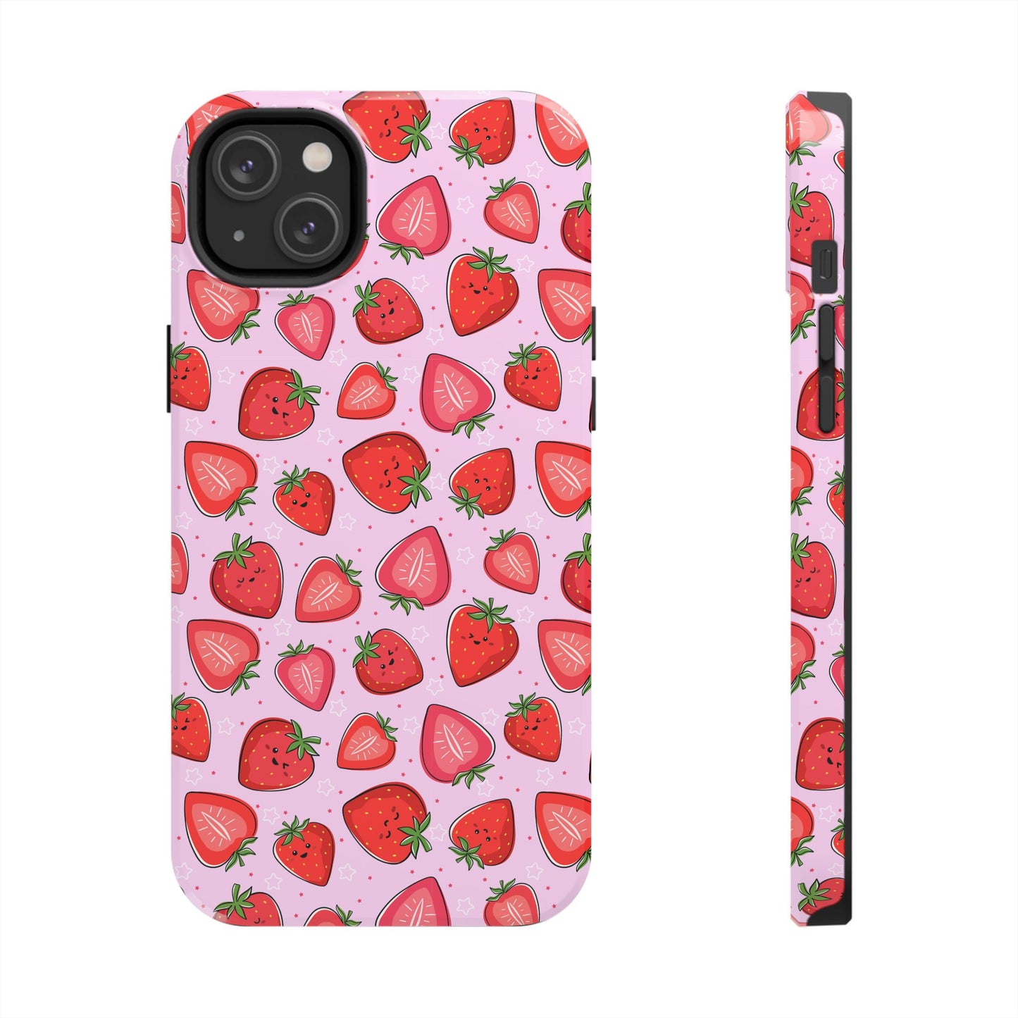 Kawaii Strawberry Cartoon Pattern Pink Aesthetic Tough Phone Case | Food
