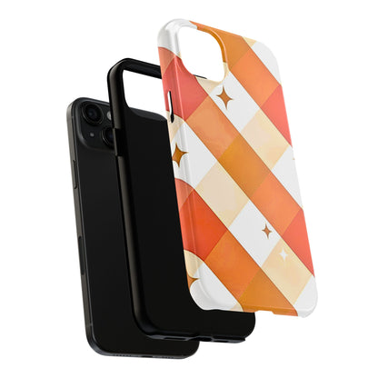 Pastel Orange & Pink Checkered Stars Tough Phone Case | Aesthetic