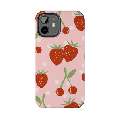 Cute Pink and Red Cherry and Strawberry Tough Phone Case | Food