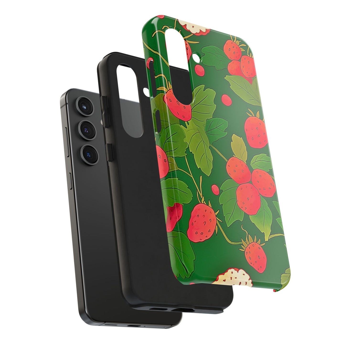 Dark Strawberry Pattern Preppy Tough Phone Case | Aesthetic