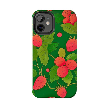 Dark Strawberry Pattern Preppy Tough Phone Case | Aesthetic
