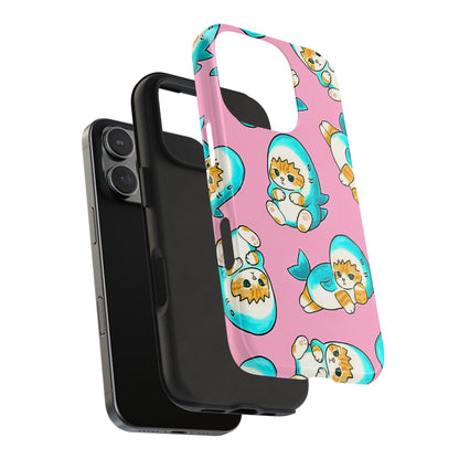 Pink Cute Shark Cats Pattern Tough Phone Case | Animals