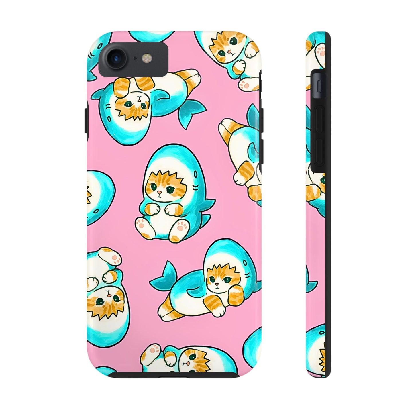 Pink Cute Shark Cats Pattern Tough Phone Case | Animals