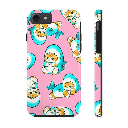 Pink Cute Shark Cats Pattern Tough Phone Case | Animals