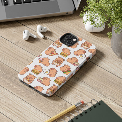 Cute Capybara Eating Pizza Ice Cream & Snacks Cartoon Food Tough Phone Case | Animals