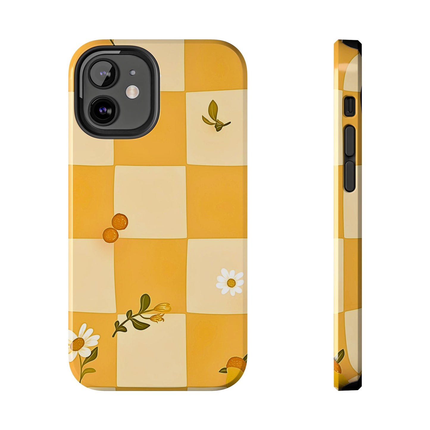 Yellow Checkered Preppy Daisies Tough Phone Case | Aesthetic
