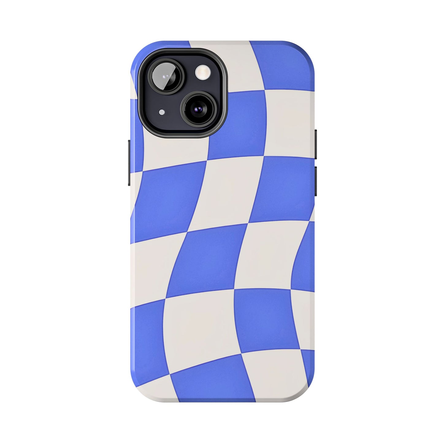 Funda resistente para teléfono con estampado ondulado de cuadros azules | Estética