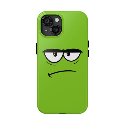Grumpy Mood Face Green Background Funny Expression Tough Phone Case | Funny
