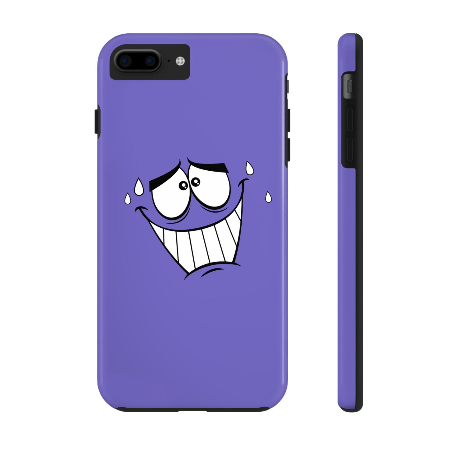 Awkward Nervous Cartoon Face Purple Background Tough Phone Case | Funny
