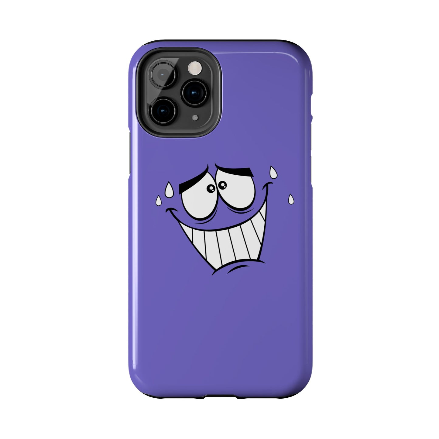 Awkward Nervous Cartoon Face Purple Background Tough Phone Case | Funny