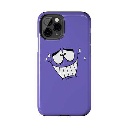 Awkward Nervous Cartoon Face Purple Background Tough Phone Case | Funny