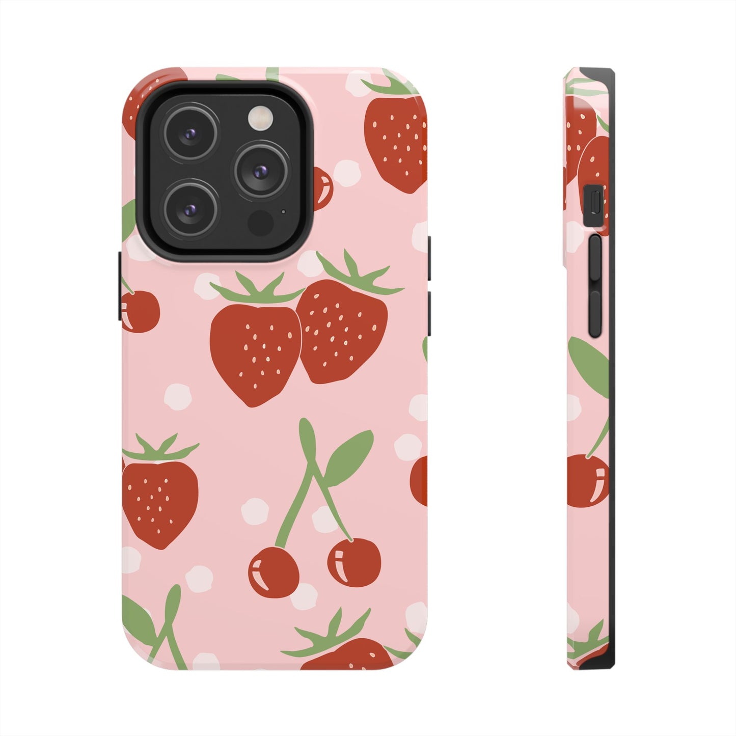 Cute Pink and Red Cherry and Strawberry Tough Phone Case | Food