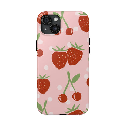 Cute Pink and Red Cherry and Strawberry Tough Phone Case | Food