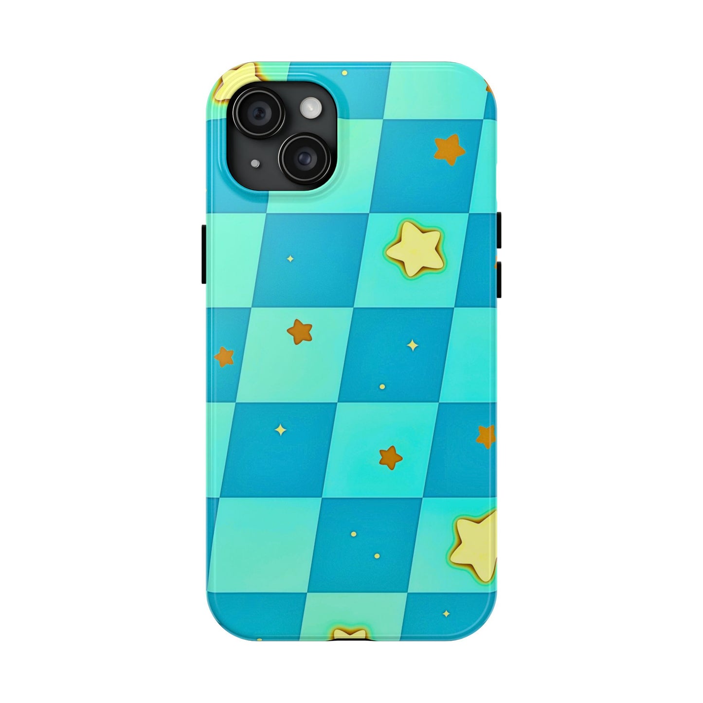 Vibrant Preppy Checkered Blue & Yellow Stars Tough Phone Case | Aesthetic