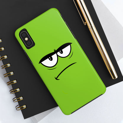 Grumpy Mood Face Green Background Funny Expression Tough Phone Case | Funny
