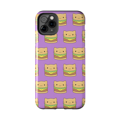 Kawaii Cat Burger Pattern Purple Background Cute Tough Phone Case | Food