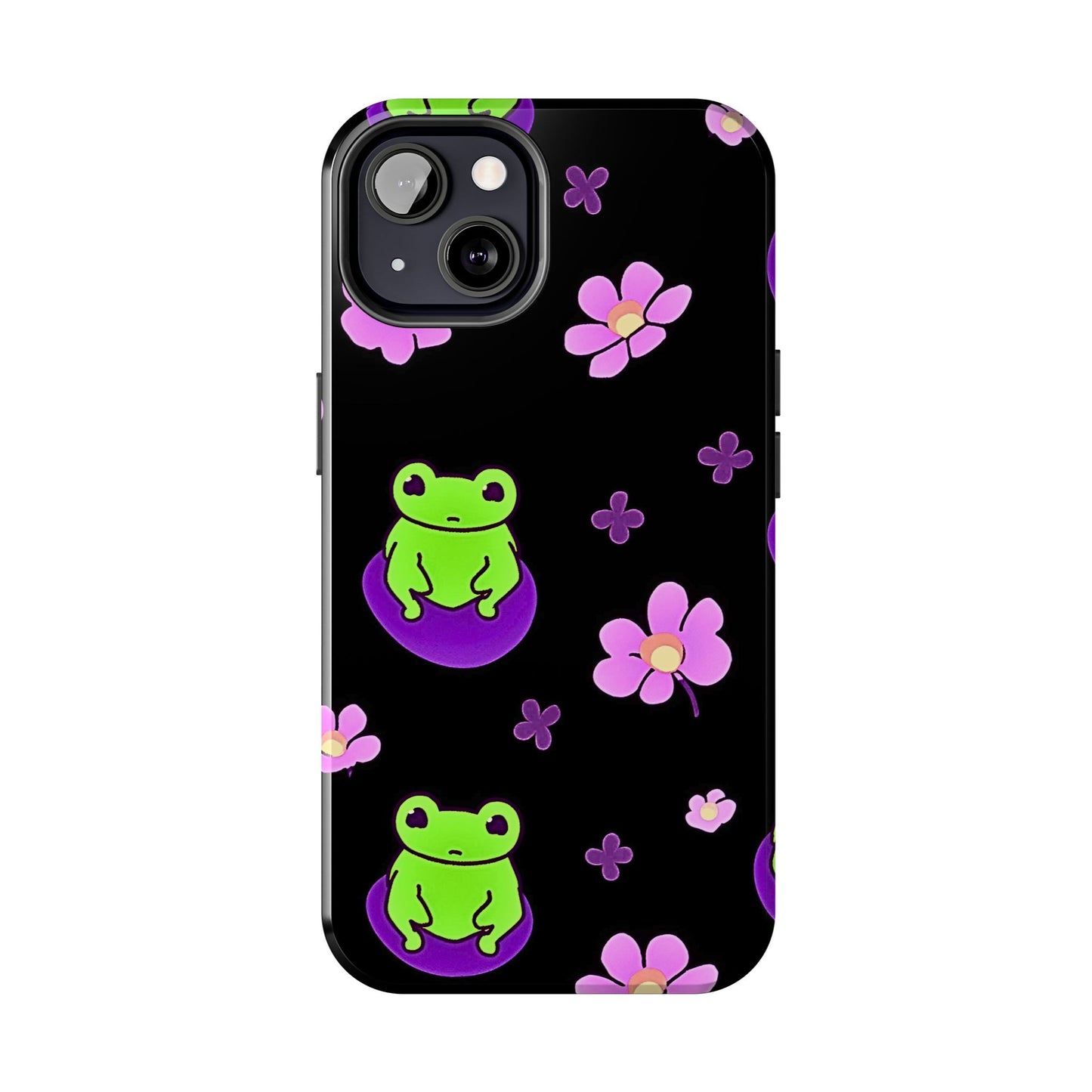 Cute Frog & Pink Flowers Pattern Style Tough Phone Case | Animals