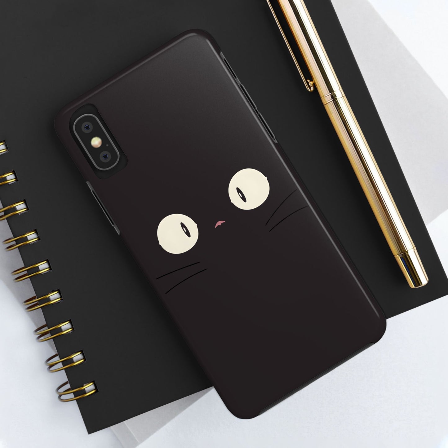 Adorable Black Cat Face and Eyes Minimal Tough Phone Case | Animals