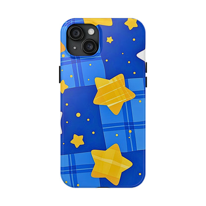 Funda resistente para teléfono con estampado de estrellas y cuadros preppy | Estética