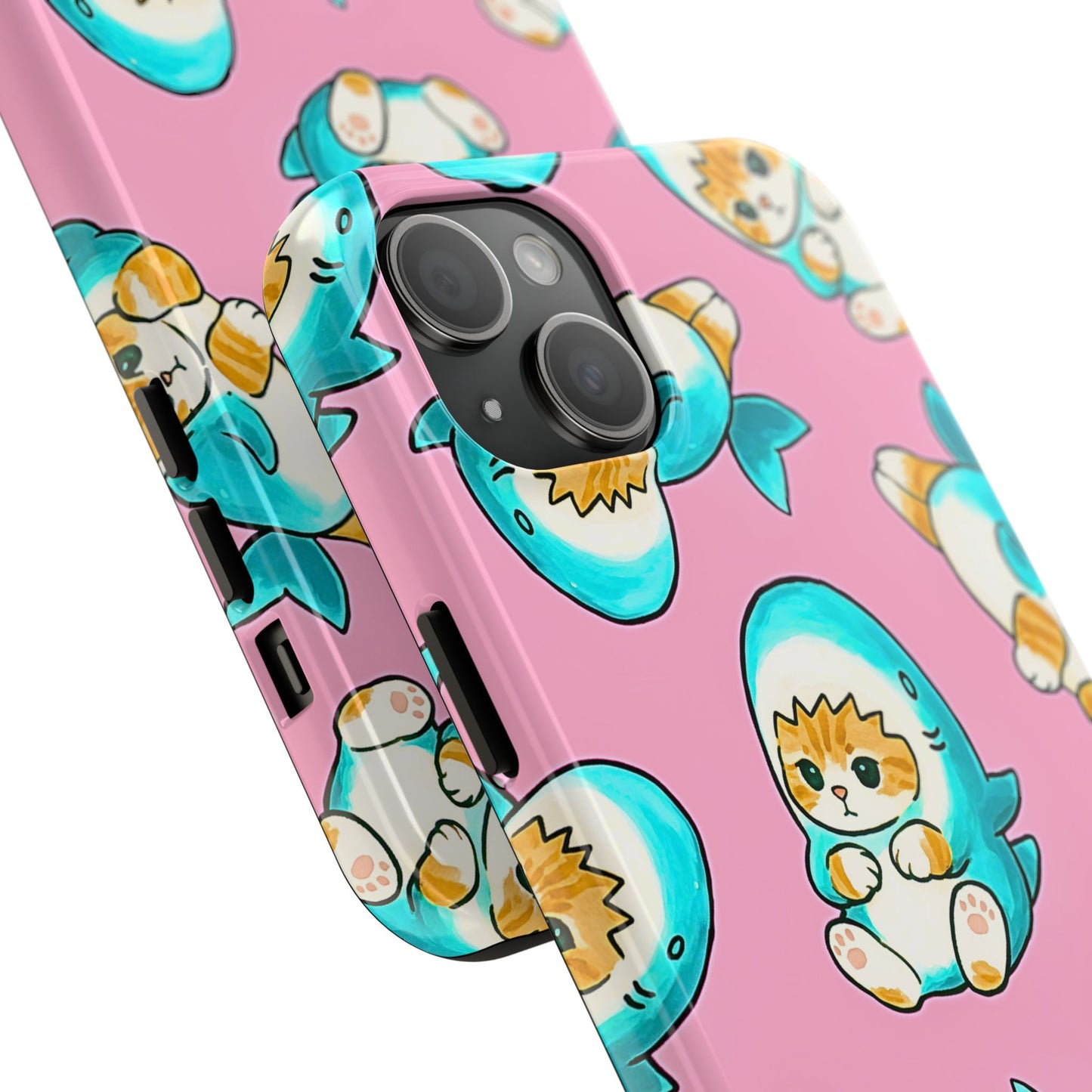 Pink Cute Shark Cats Pattern Tough Phone Case | Animals