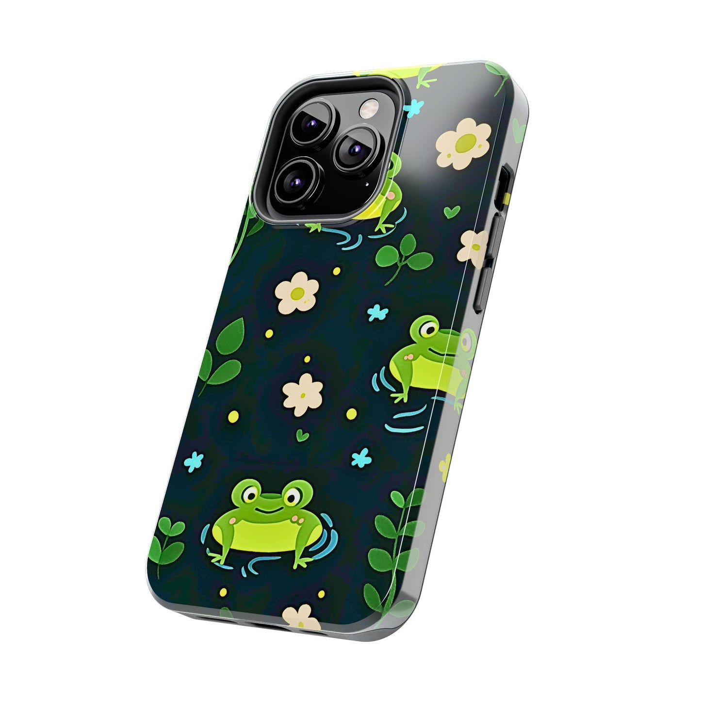 Kawaii Froggy Pattern Black Tough Phone Case | Animals