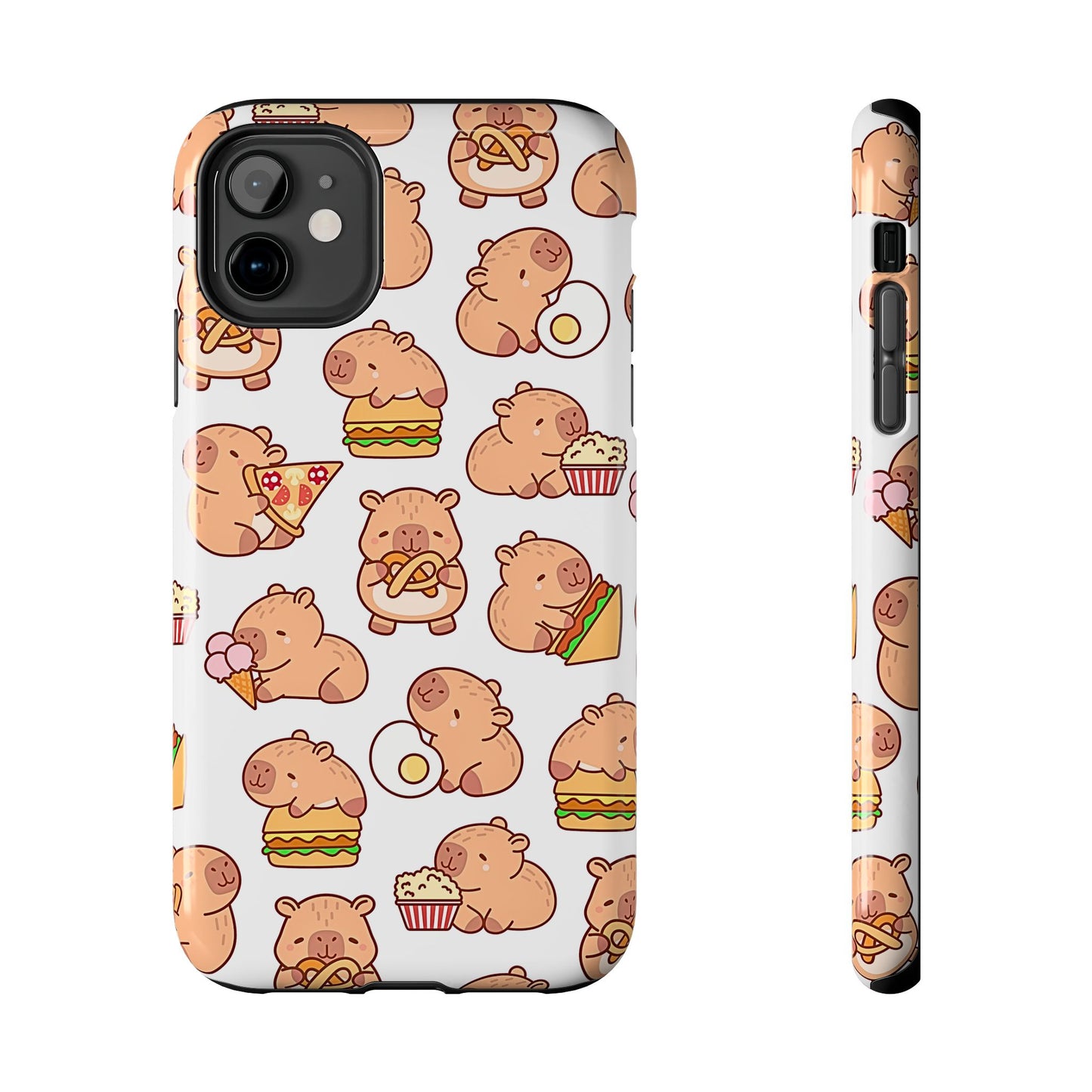 Cute Capybara Eating Pizza Ice Cream & Snacks Cartoon Food Tough Phone Case | Animals