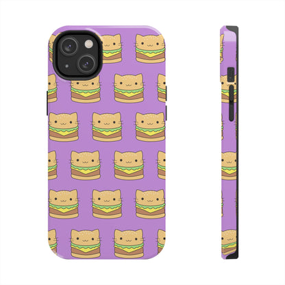 Kawaii Cat Burger Pattern Purple Background Cute Tough Phone Case | Food