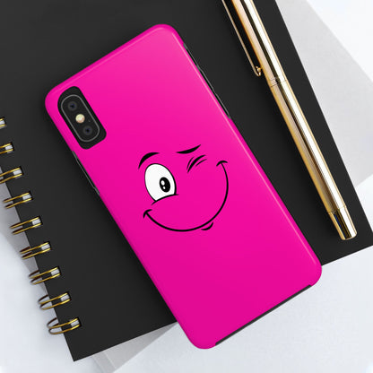 Winking Face Pink Background Cheeky Cartoon Style Tough Phone Case | Funny