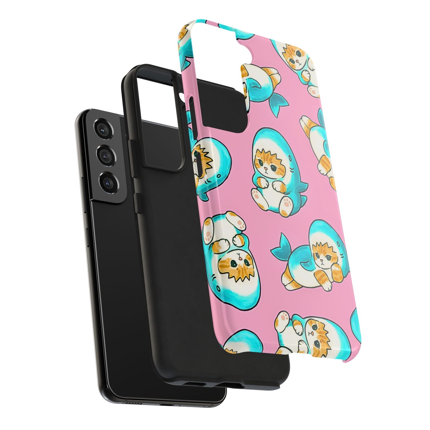 Pink Cute Shark Cats Pattern Tough Phone Case | Animals