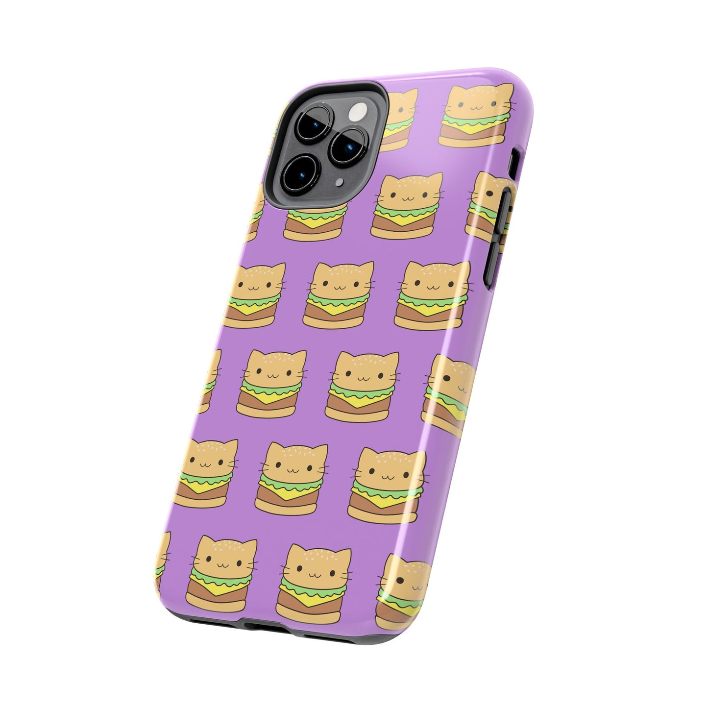 Kawaii Cat Burger Pattern Purple Background Cute Tough Phone Case | Food