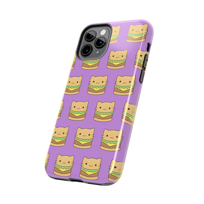 Kawaii Cat Burger Pattern Purple Background Cute Tough Phone Case | Food